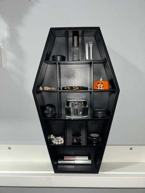 Curio Coffin Shelf - Gothic Spooky Decor For Walls Or Table Tops for Shot Glasses Or Other Trinkets
