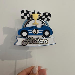 Topo de bolo de papel cartão 3D personalizado com carro de corrida, topo de bolo, topo de carro, topo de bolo infantil, personalizado, topo de carro de corrida retrô