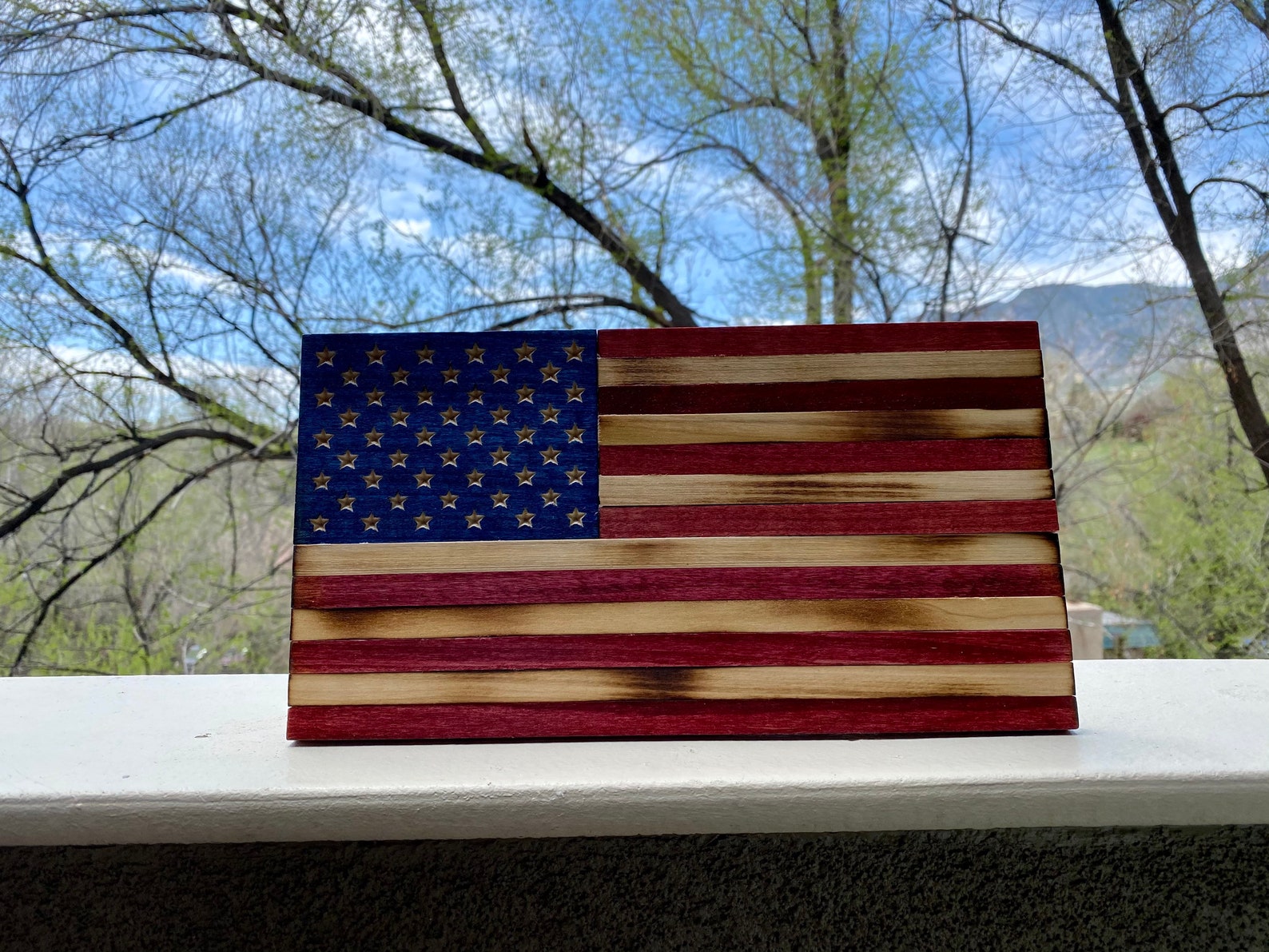 Small Wood US Flags Wood American Flag Hand Crafted Burned Etsy