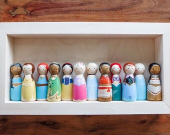 Disney Princess Peg Dolls, Hand painted, Non-toxic wooden dolls, Disney collection, Disney Princess display