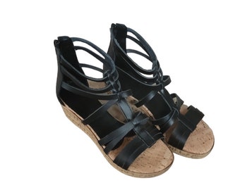 Strappy leather platform sandals, slides slingback women sandals