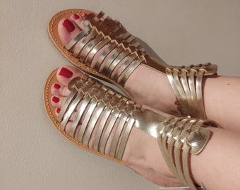 Gladiator gold sandals, slides handmade sandals, slingback sandals