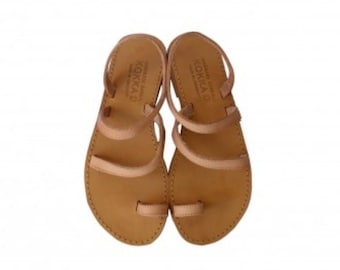 Handmade toe ring sandal, Slingback leather sandal, Slides sandal