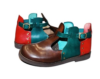 Leather women ankle boots, minimalist colorful handmade flat shoes