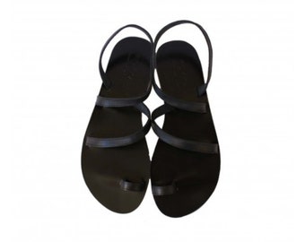 Toe ring greek leather sandal, women slingback sandals, slides sandals