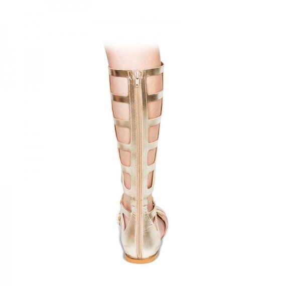 Gold knee high sandals deals