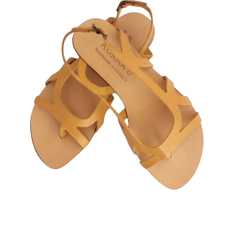 Yellow leather slides sandal, flat thong women sandal, slingback sandal, rubber heel