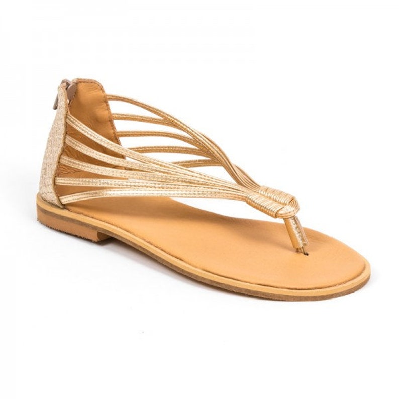 Handmade silver leather strappy Sandal, thong Sandal Gold