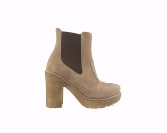 Suede leather high heel handmade women ankle boots