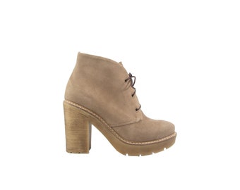 Lace up suede ankle boots, handmade high heel boots