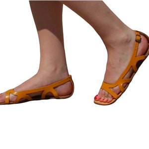 Slides leather sandal with metal buckle, handmade slingback flat sandal image 5