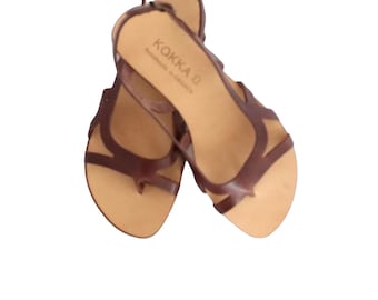 Sandalias tipo chancla, sandalias de cuero, zapatos de verano para mujer, sandalias planas de dedo, sandalias griegas de tiras hechas a mano.