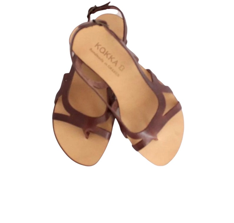 Slides leather sandal with metal buckle, handmade slingback flat sandal Brown