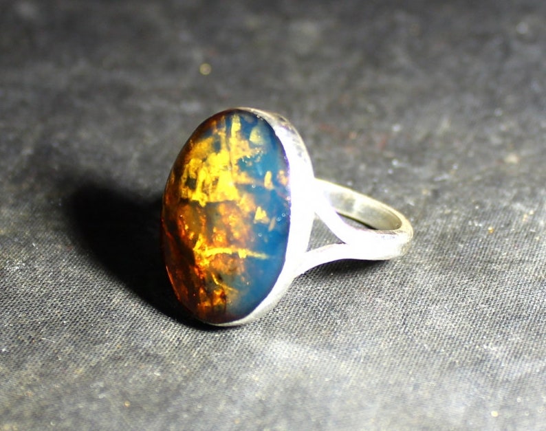 Outstanding Dominican Natural Clear Royal Blue Amber .925 Sterling Silver Ring #7