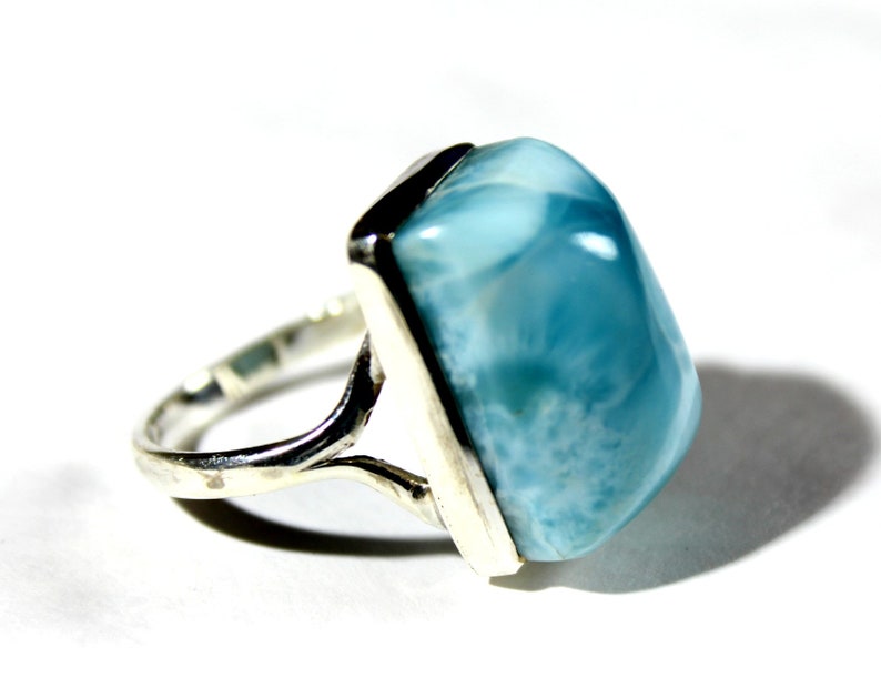 Hugh Bold Natural Sky Blue Larimar .925 Sterling Silver Ring #10 free resizing