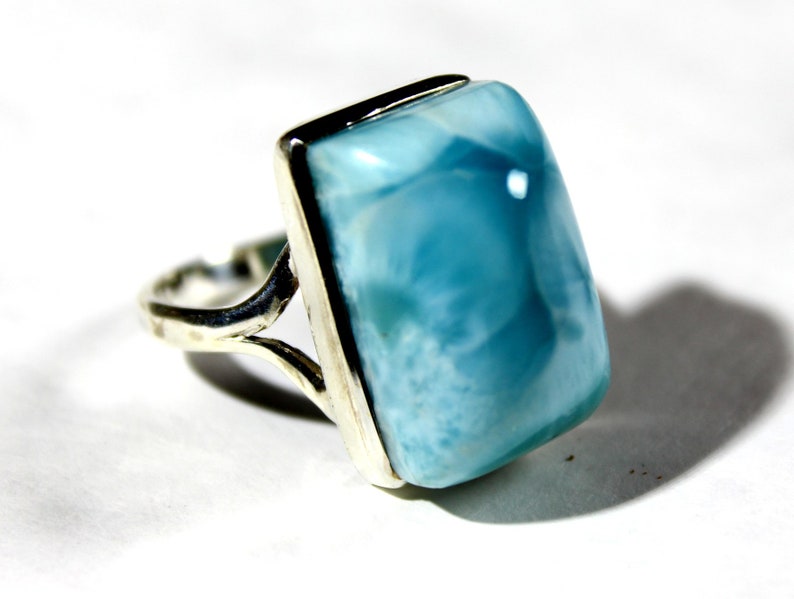 Hugh Bold Natural Sky Blue Larimar .925 Sterling Silver Ring #10 free resizing