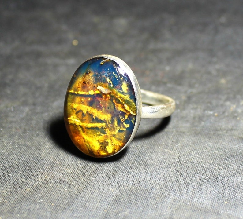 Outstanding Dominican Natural Clear Royal Blue Amber .925 Sterling Silver Ring #7