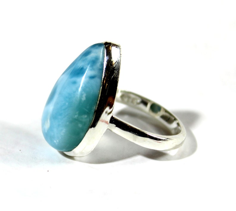 Larimar .925 Sterling Silver Ring #7.5 free resizing Impressive Premium Natural Volcanic Blue AAA+