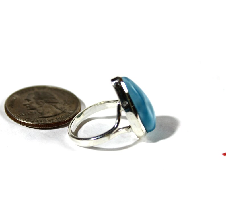 Larimar .925 Sterling Silver Ring #7.5 free resizing Impressive Premium Natural Volcanic Blue AAA+