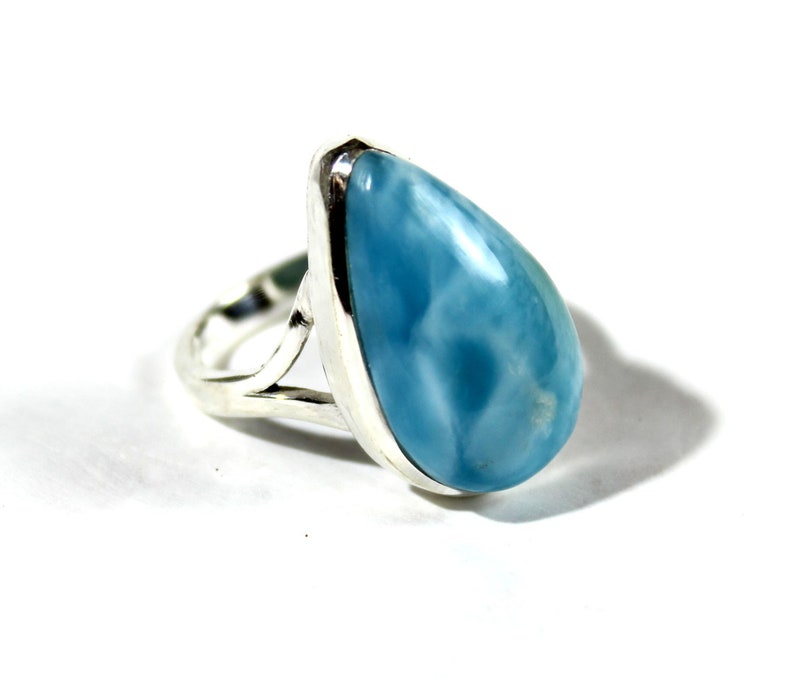 Larimar .925 Sterling Silver Ring #7.5 free resizing Impressive Premium Natural Volcanic Blue AAA+
