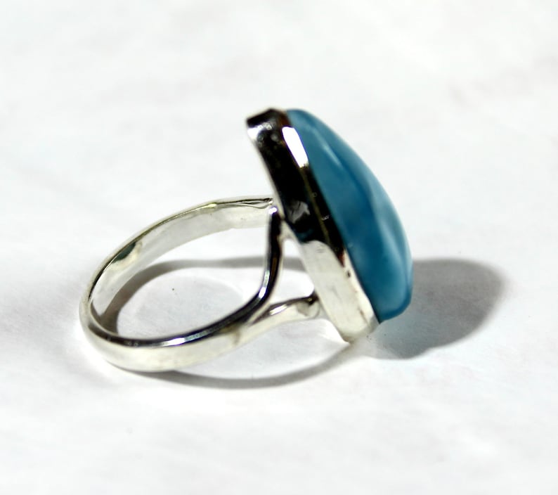 Larimar .925 Sterling Silver Ring #7.5 free resizing Impressive Premium Natural Volcanic Blue AAA+