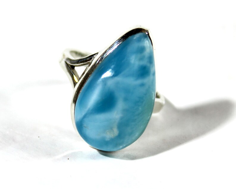 Larimar .925 Sterling Silver Ring #7.5 free resizing Impressive Premium Natural Volcanic Blue AAA+