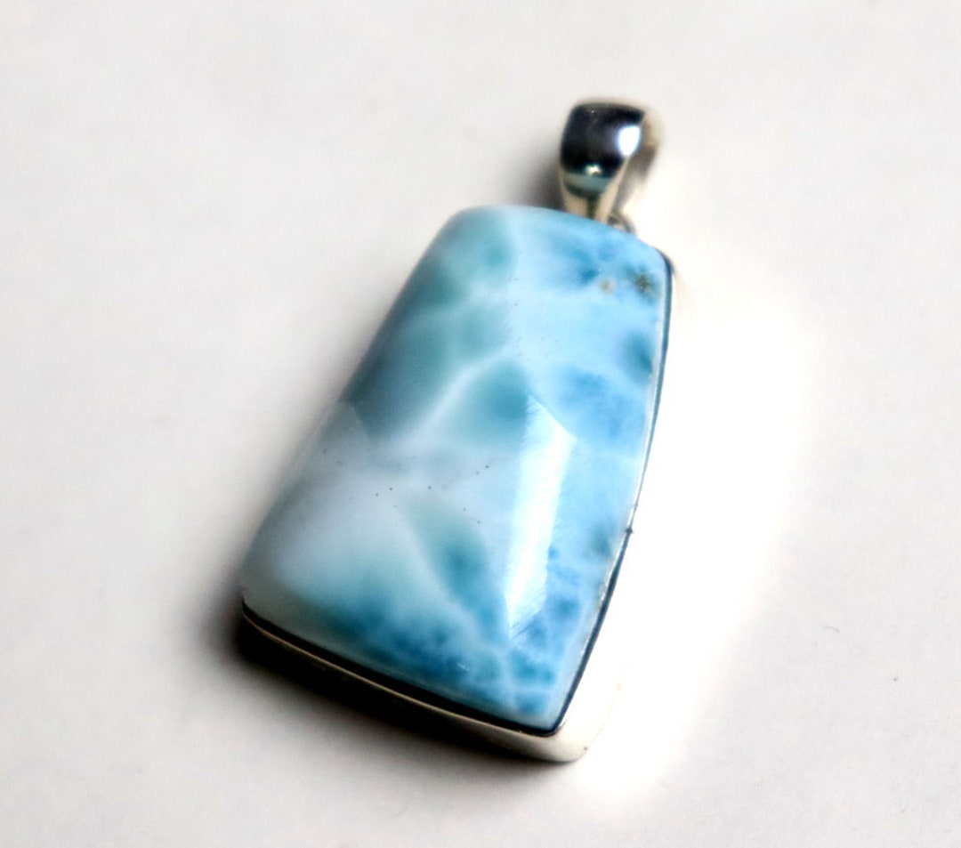 Unusual Pattern Natural Sky Blue Larimar .925 Sterling Silver Pendant ...