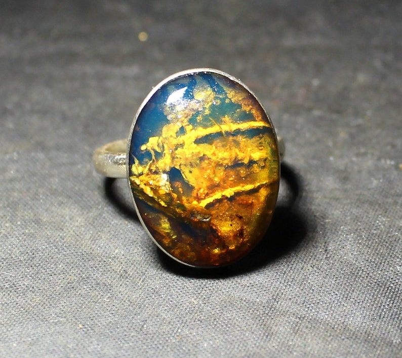 Outstanding Dominican Natural Clear Royal Blue Amber .925 Sterling Silver Ring #7