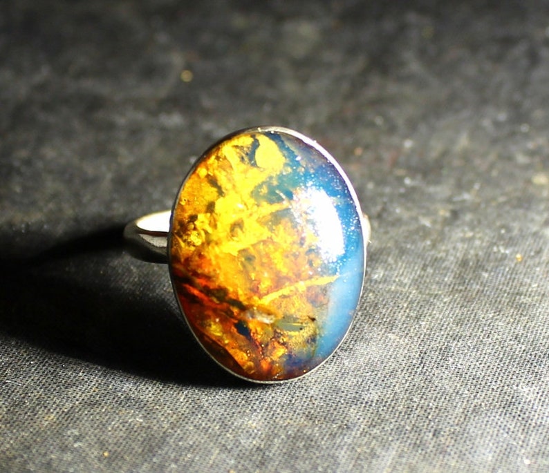 Outstanding Dominican Natural Clear Royal Blue Amber .925 Sterling Silver Ring #7