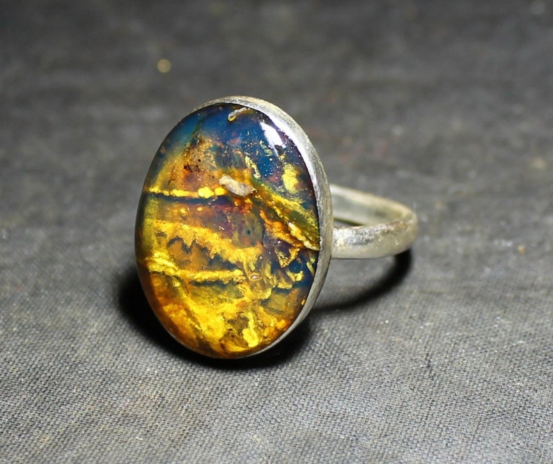 Outstanding Dominican Natural Clear Royal Blue Amber .925 Sterling Silver Ring #7