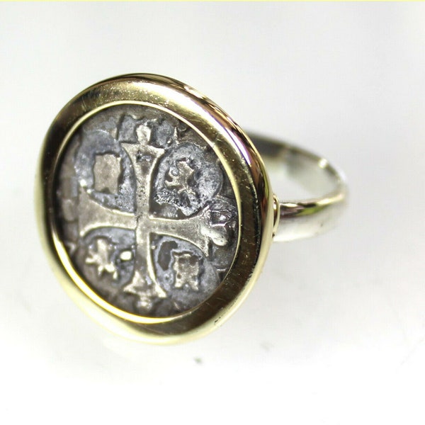 exquisite spain colonial pirate atocha  ship wreak coin .925 sterling silver ring #7 free resizing