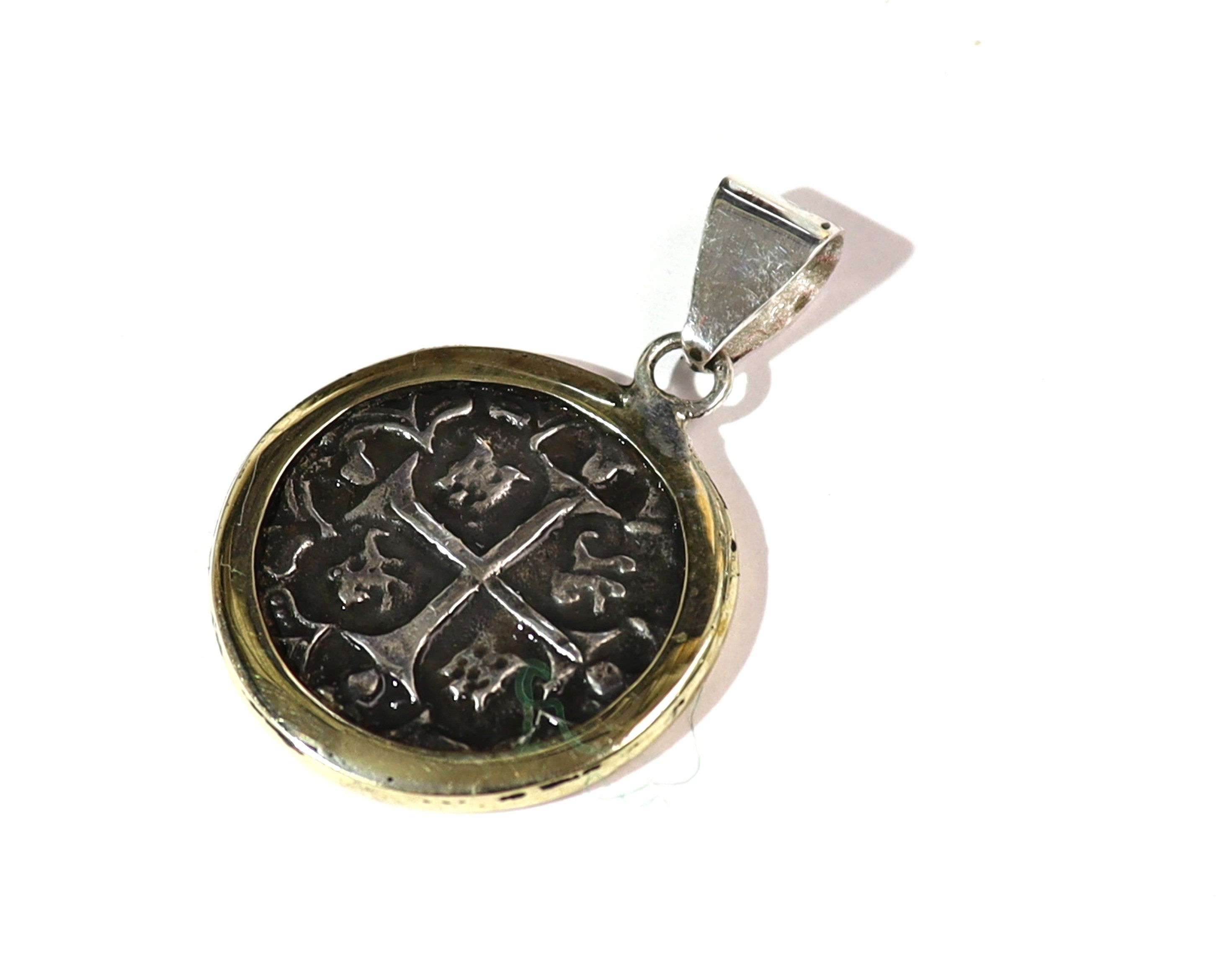 EXQUISITE SPAIN COLONIAL PIRATE COIN .925 STERLING SILVER Pendant 44mm 