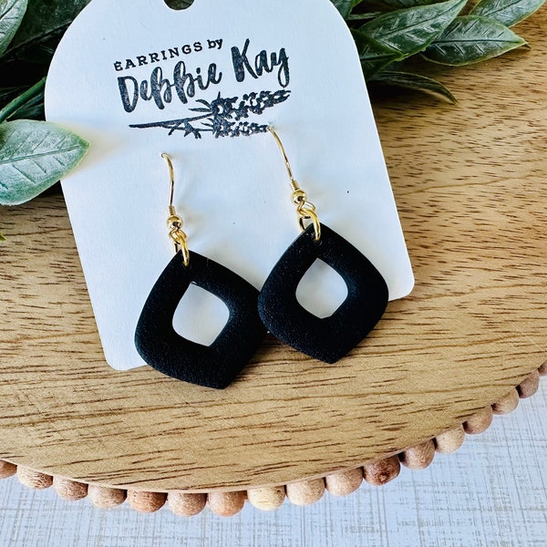 Diamond Cutout Black Polymer Clay Earrings | Junie Earrings