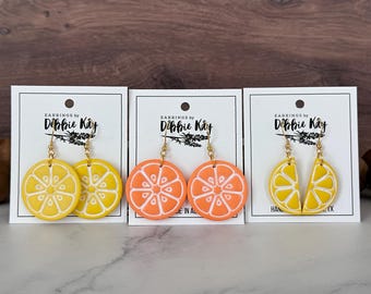 Citrus Earrings: Polymer Clay Lemon & Orange Slice
