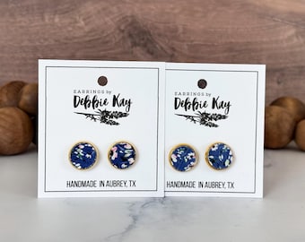 Blue Floral Stud Earrings | Cork & Leather