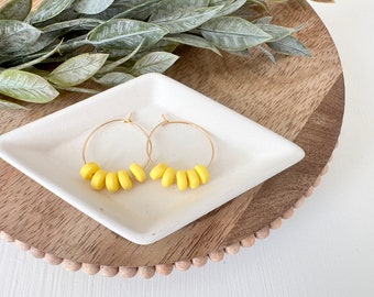 Yellow Chunky Polymer Clay Bead Hoop Earrings