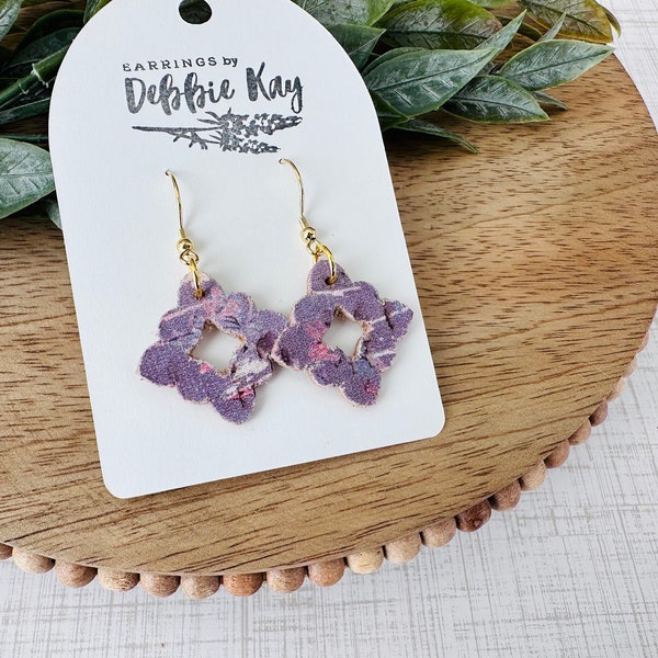 Lavender Scalloped Diamond Cork & Leather Earrings