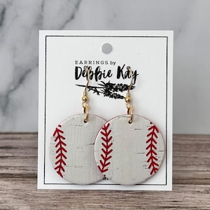 Baseball Earrings | Cork Baseball Earrings | Double Sided Baseball Earrings | Round Earrings | Sports Earrings | Team Earrings