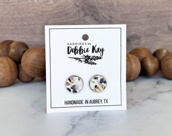 Blue Floral Cork Stud Earrings: Stainless Steel, Hypoallergenic