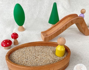 Wooden Playground 2 Toys, Peg Dolls and Trees, Montessori Sensory Toddler Toys.