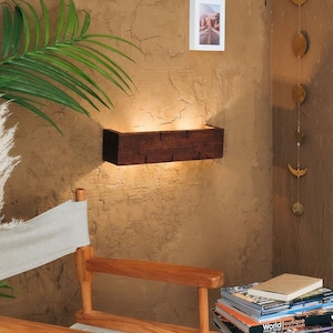 Horizontal Wood Wall Sconce, Handmade Wall Lamp with Stripes