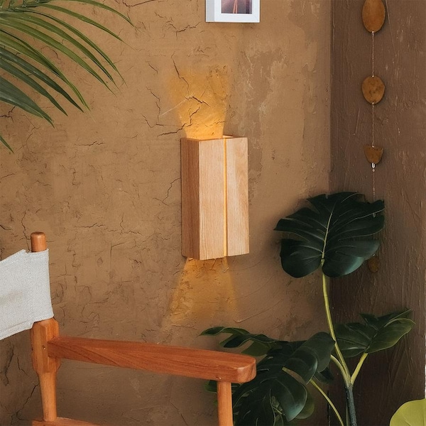 Handmade Wood Wall Sconce, Easy to Hang Elegant Wall Lamp, Wall Sconce Fixture, Oak Wall Sconce