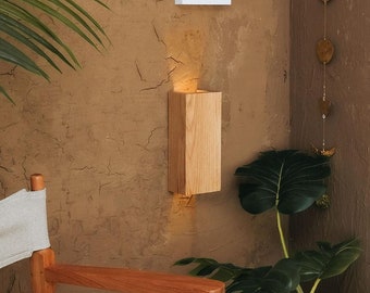 Rustic Oak Wall Sconce, Wall Lamp That Requires No Mounting