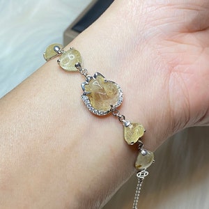 Golden Rutilated gemstone bracelet, Fox charm bracelet, Platinum plated silver,dainty bracelet, gift idea,small wrist 15CM