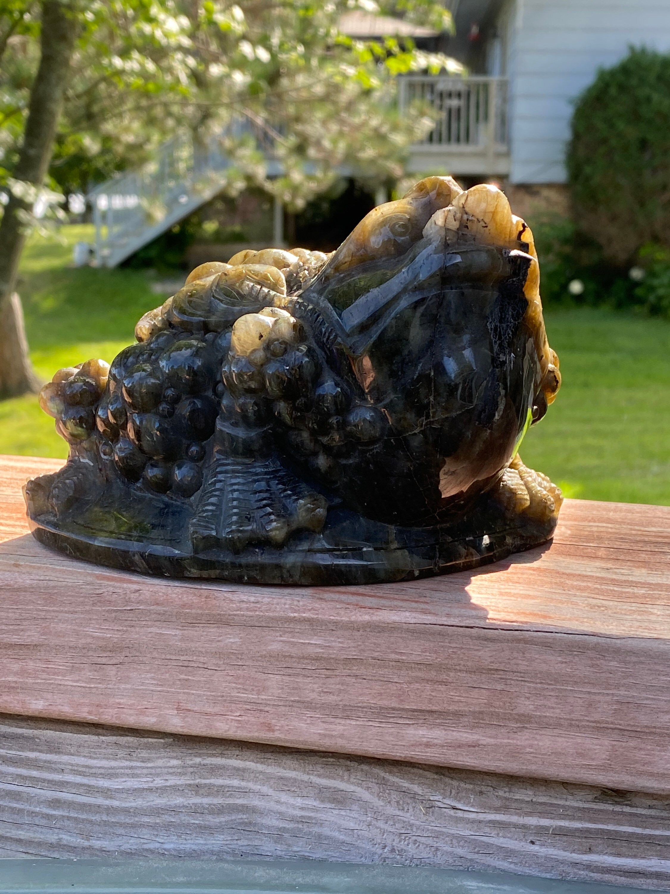 Labradorite Hand Carved Money Toad, Fengshui Statue Bring Wealth &luck | 4lb6Oz, 15x12x10cm