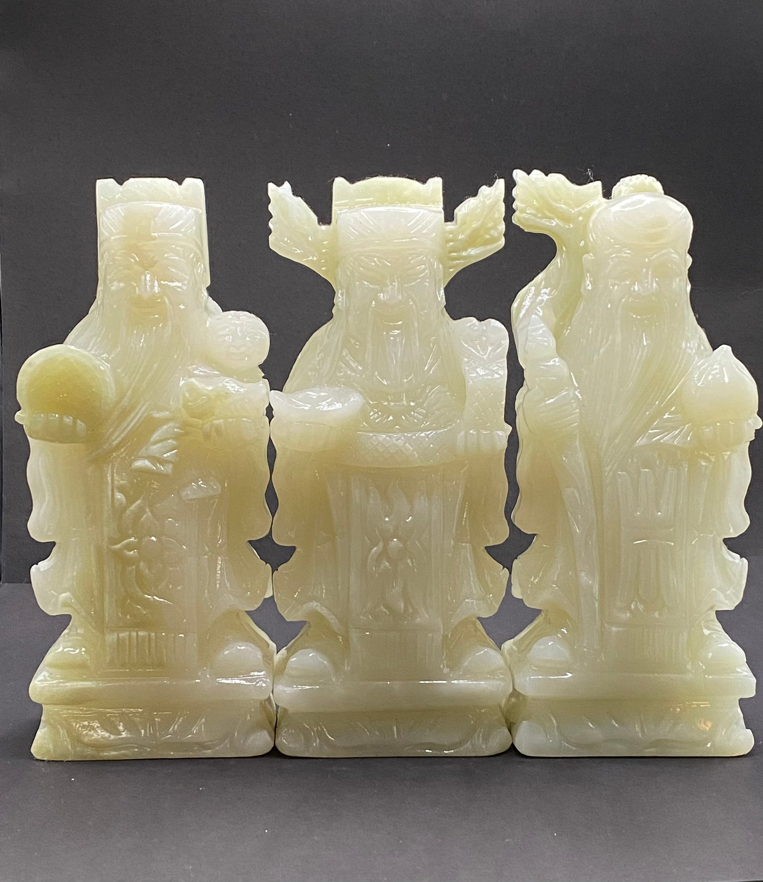 Hand Carved Natural Onyx Gods Statues, Wealth & Longevity Set