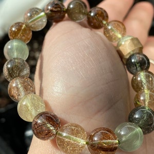 Rutilated gemstone  bracelet bead 10MM, very clear Rutilated bracelet, Rutilated Combination, bring Money&Luck (Wrist 16.5CM/6.1/2”) #7661