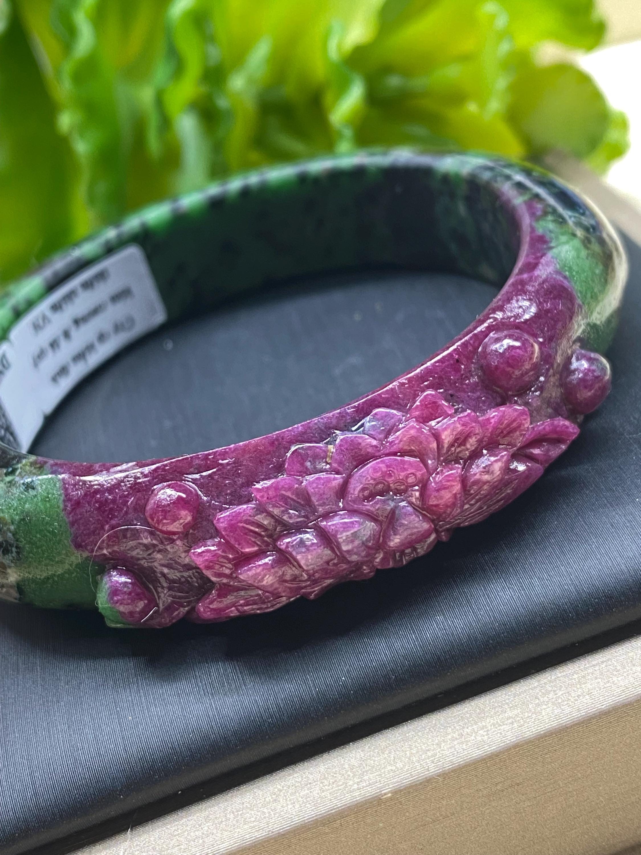 Natural Ruby gemstone  bangle, untreated Ruby bangle bracelet, hand carved Lotus flower (inner diameter:54.6MM/2.15”)#13140