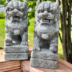 Pair of Qilin/Foo Dog/Dragon Dog Jade Gemstone, Fengshui Figures bring Peace, Guardian (21x8.5x13.5CM)|H:8.5”, 17lbs/7017gram