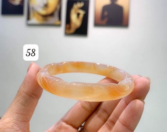 Chalcedony Agate hand carved Lotus Leaves patterns bangle bracelet , very nice cut, Agate bangle bracelet (inner diameter 58MM/2.21”)#6410